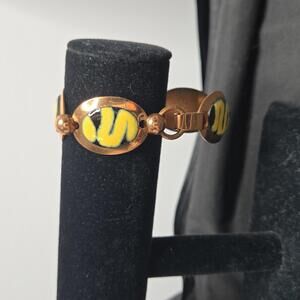 Vintage Copper Enamel Bracelet Yellow Black Panels Genuine Copper Retro
